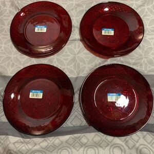 Vintage Arcoroc France Ruby Red Glass Plate - Antique Diamond Pattern 8"